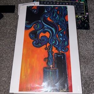 Blue and orange candle painting